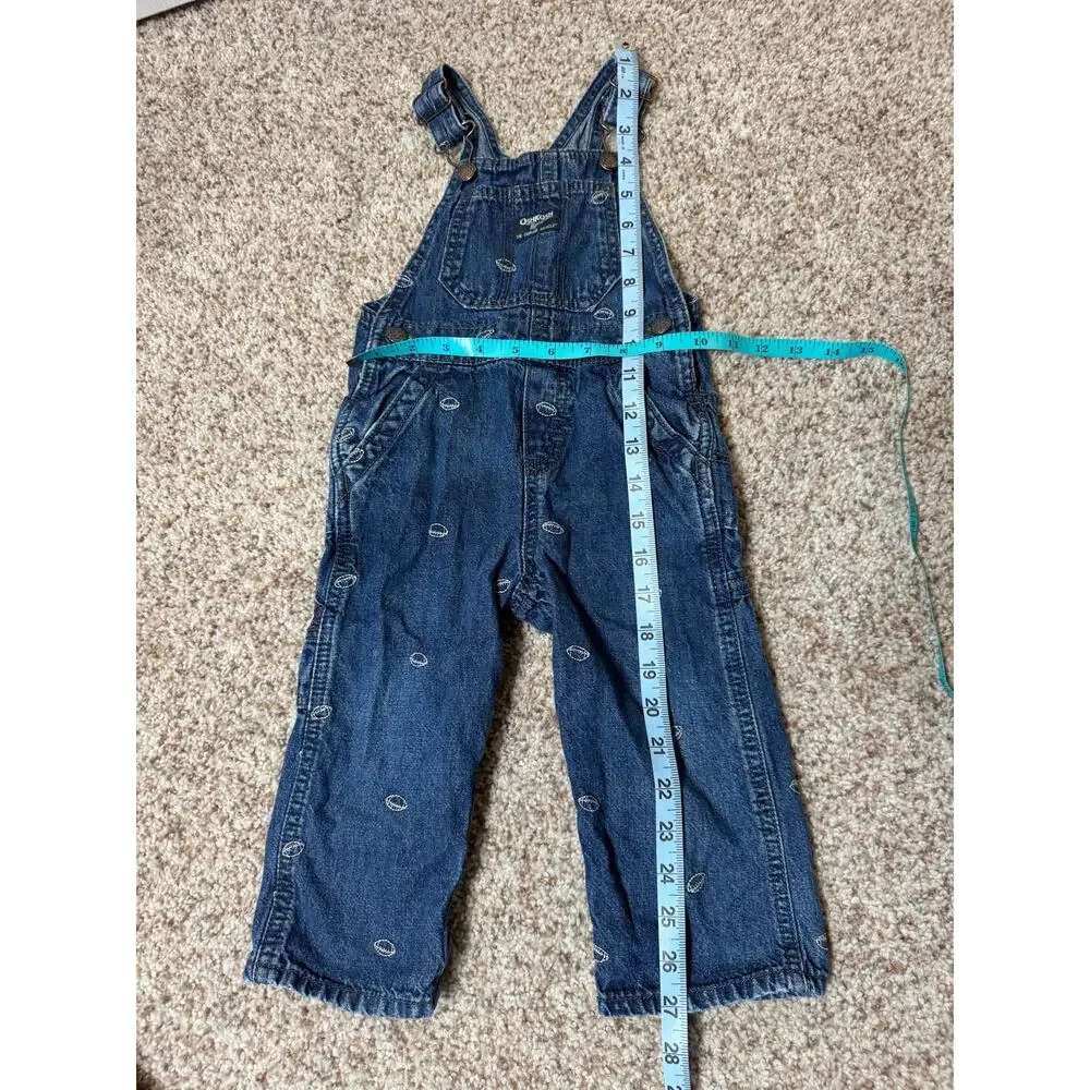 OshKosh B'gosh Football Embroidered Denim Overalls Vestbak Toddler Boys 24M Blue